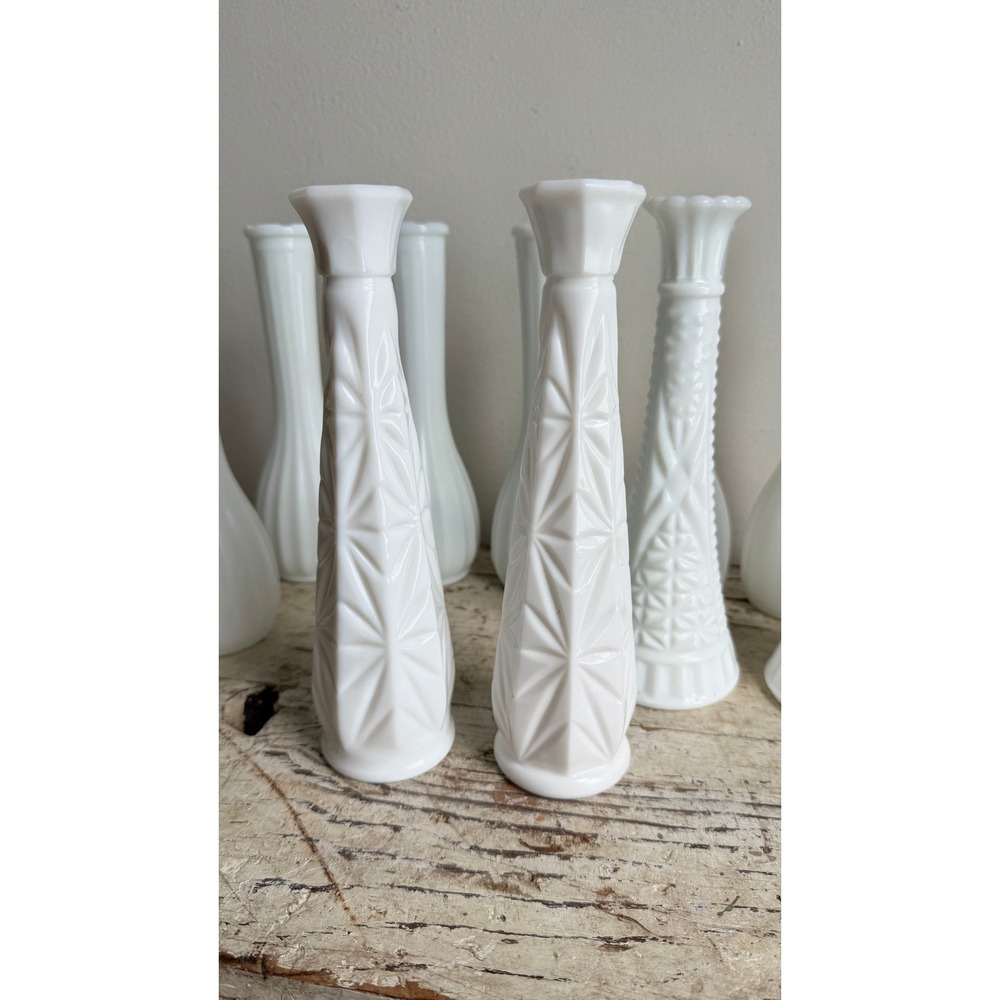 Vintage Milk Glass Bud Vases Set of 12 Assorted Patterns Wedding Decor - Picture 5 of 9